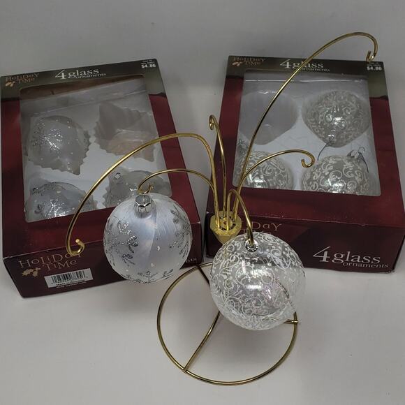 Holiday Time Glass and Glitter Lot of 8 Large 3" round Ornaments In Original Box - Picture 3 of 4